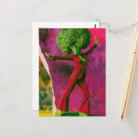 A beautiful retro dancing broccoli  postcard