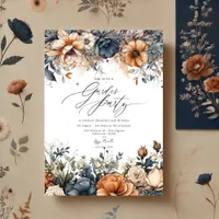 Navy Blue, Burnt Orange and Champagne Garden Party Invitation