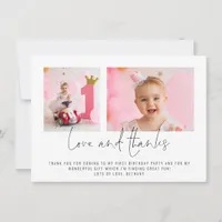 Modern 2 Photos 1st Birthday Love and Thanks card