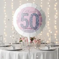 Glam Pink Bokeh Silver Glitter 50th Birthday Balloon