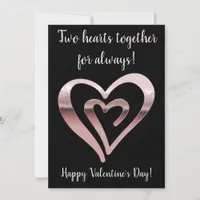 Two hearts rose gold black Valentine's Day Holiday Card