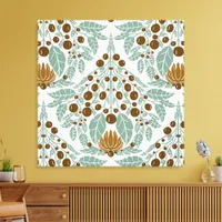 Art Nouveau Cocoa & Mint–Vintage Floral Scallop  Canvas Print