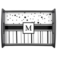 Black and White Polka Dots and Stripes Monogrammed Serving Tray