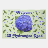 Blue Hydrangea Floral Botanical Personalized Doormat