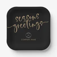 Corporate Logo Gold Black Seasons Greetings Xmas Paper Plates