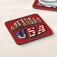 Arkansas Picture and USA Flag Text Beverage Coaster