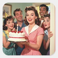 Funny Retro Pop Art Birthday Party Surprise Square Sticker