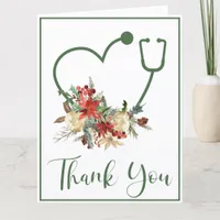 Holiday Green Floral Stethoscope Heart Thank You