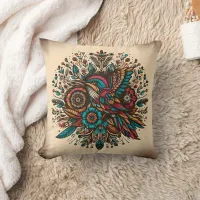 Vibrant hummingbird among floral designs at dusk throw pillow