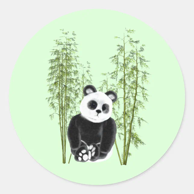 Cute Panda Sitting in Bamboo Classic Round Sticker