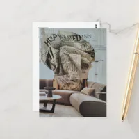Surreal Retro Newspaper Flower Woman Collage Postcard
