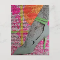 Leg in White Lace and Heels Mixed Media Collage  Postcard