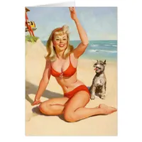 Vintage Girl and Dog on Beach