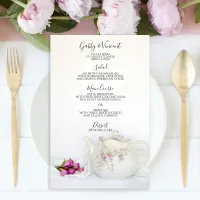 Teapot with Pink Roses Tea Party Wedding Menu