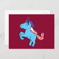 Unicorn Blue Patriotic USA Flag Mane Cartoon Postcard