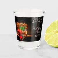 2025 wishes with fireworks and bubbles shot glass