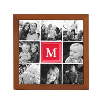 Red Monogram Family Photo Collage Desk Organizer