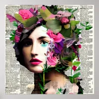 Victorian Era Vintage Woman with Pink Flowers Poster