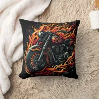 Fiery motorcycle with flames in vibrant colors throw pillow