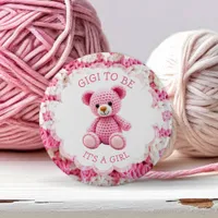 Pink Crocheted Teddy Bear | Gigi to Be Button