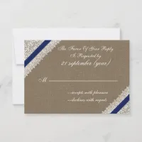 FAUX burlap and lace with navy blue rsvp 3.5 x 5