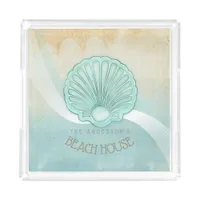 Beach House Clam Shell Aqua Blue ID623 Acrylic Tray