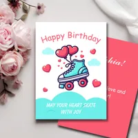 Roller Skate Red Hearts Balloons Birthday Greeting Card