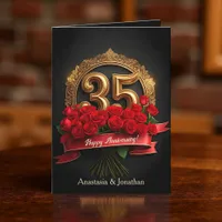 Red Roses and Gold Number 35th Wedding Anniversary Card