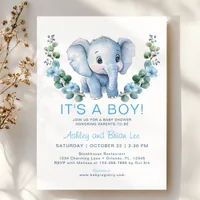 Cute Blue Elephant Baby Shower Invitation – Waterc