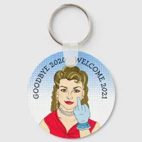 Goodbye 2020 Welcome 2021 Funny Retro Lady Flippin Keychain