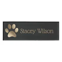 Gold and Charcoal Paw Print Logo Name Tag