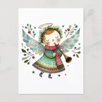 Cute Angel Folk Art Style Merry Christmas Postcard