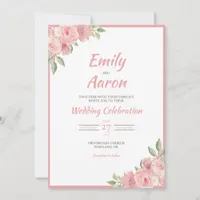 Blush Rose Classic Floral Watercolor Wedding Invitation