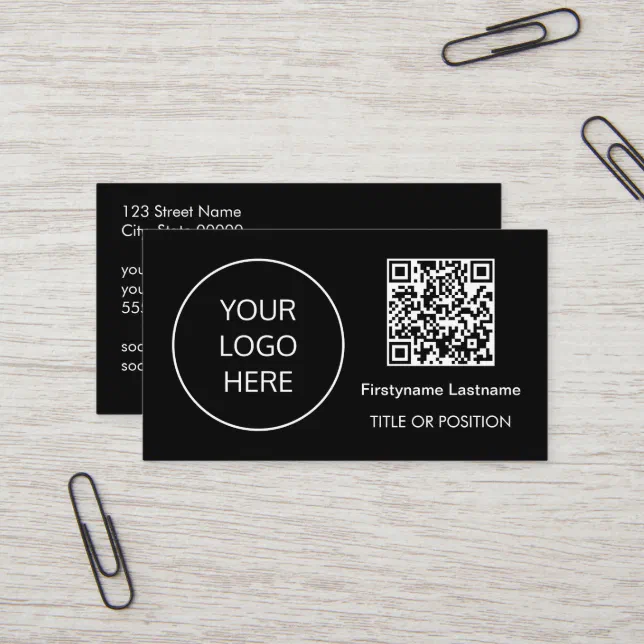 Logo QR Code Modern Black Business Card