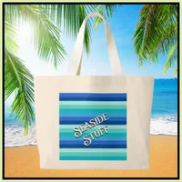 Summer Fresh Ocean Shades Striped Large Tote Bag