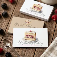 Watercolor Berry Cake Slice Home Bakery Business Card