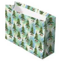 Alcohol Ink and Watercolor Christmas Trees Pattern Large Gift Bag