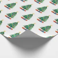 Watercolor Style Christmas Trees and Gifts Pattern Wrapping Paper