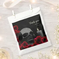 Spooky Black and Red Gothic Skull Roses Halloween Favor Bag