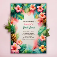 Vibrant Tropical Hawaiian First Luau 1st Birthday Invitation
