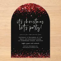 Red Glitter Lets Party Christmas Black Acrylic Acrylic Invitations