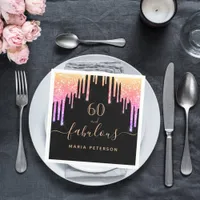 60 fabulous birthday black rainbow glitter sparkle napkins