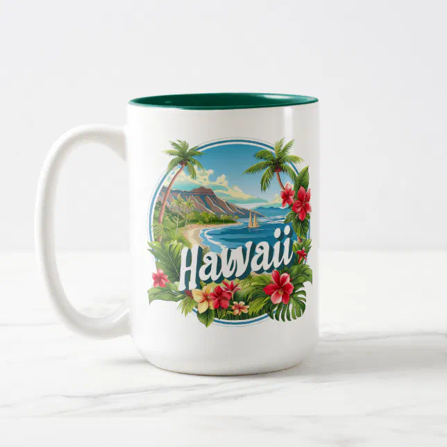 Tropical Flowers Hawaii Beach Mountains Travel Art Two-Tone Coffee Mug