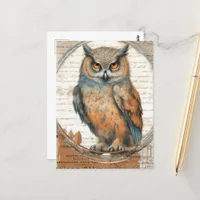 Adorable Vintage Owl Collage Postcard