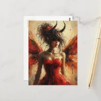 Adorable Fairy in a Red Dress with Horns Postcard
