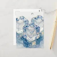 Melting ice cubes macro photography watercolor  postcard