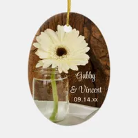 Mason Jar and White Daisy Country Wedding Ceramic Ornament