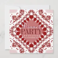 Batik Lace Red White Dinner Party Invitations