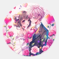 Cute Anime Couple | Valentine's Day Classic Round Sticker