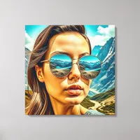 Beautiful Woman in Sunglasses Mountain Reflectoin Canvas Print